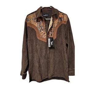 NWT Blue Jazz Western brown long sleeve with faux alligator skin shirt Medium